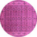 Round Machine Washable Oriental Pink Industrial Rug, wshurb3214pnk