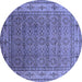 Round Machine Washable Oriental Blue Industrial Rug, wshurb3214blu