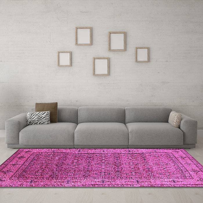Machine Washable Oriental Pink Industrial Rug in a Living Room, wshurb3214pnk