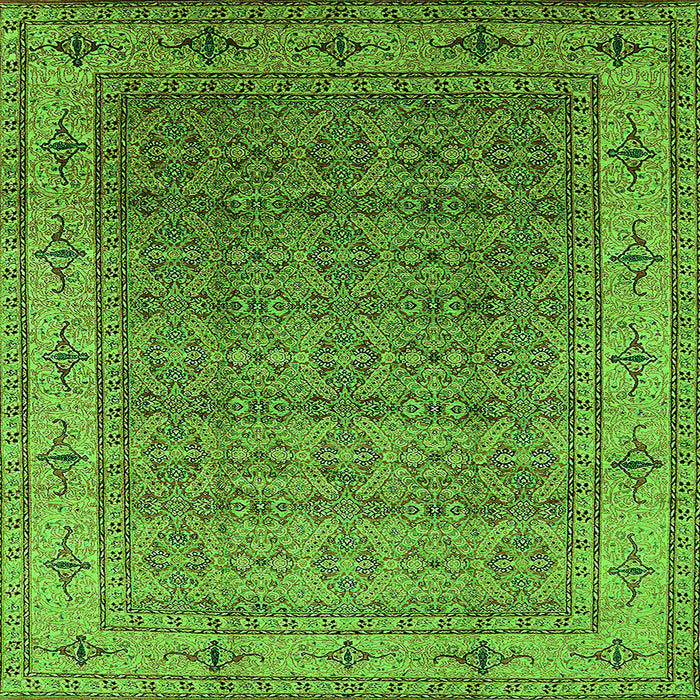 Square Machine Washable Oriental Green Industrial Area Rugs, wshurb3214grn