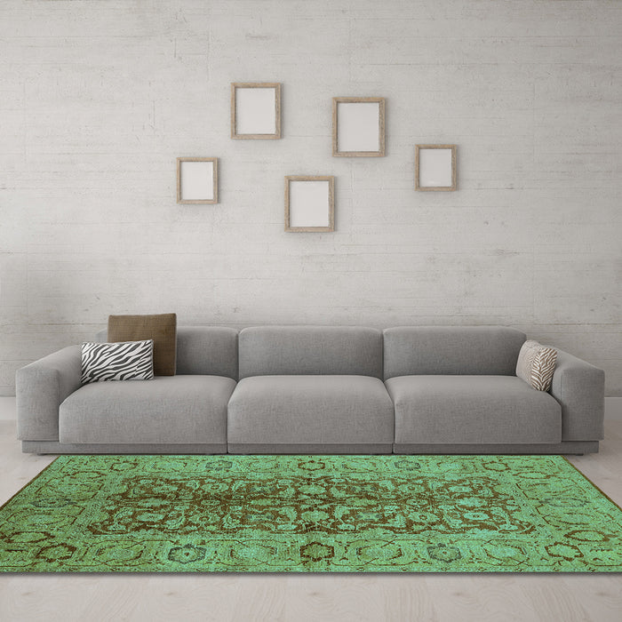 Machine Washable Oriental Turquoise Industrial Area Rugs in a Living Room,, wshurb3215turq