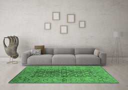 Machine Washable Oriental Emerald Green Industrial Area Rugs in a Living Room,, wshurb3215emgrn