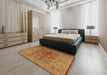 Mid-Century Modern Mahogany Brown Oriental Rug in a Bedroom, urb3215