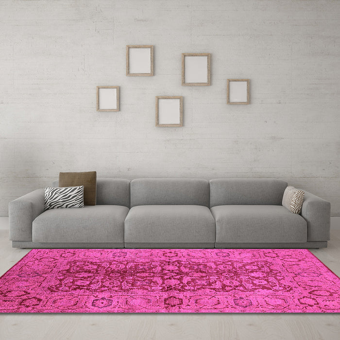 Machine Washable Oriental Pink Industrial Rug in a Living Room, wshurb3215pnk