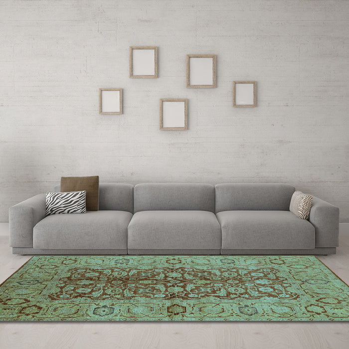 Machine Washable Oriental Light Blue Industrial Rug in a Living Room, wshurb3215lblu