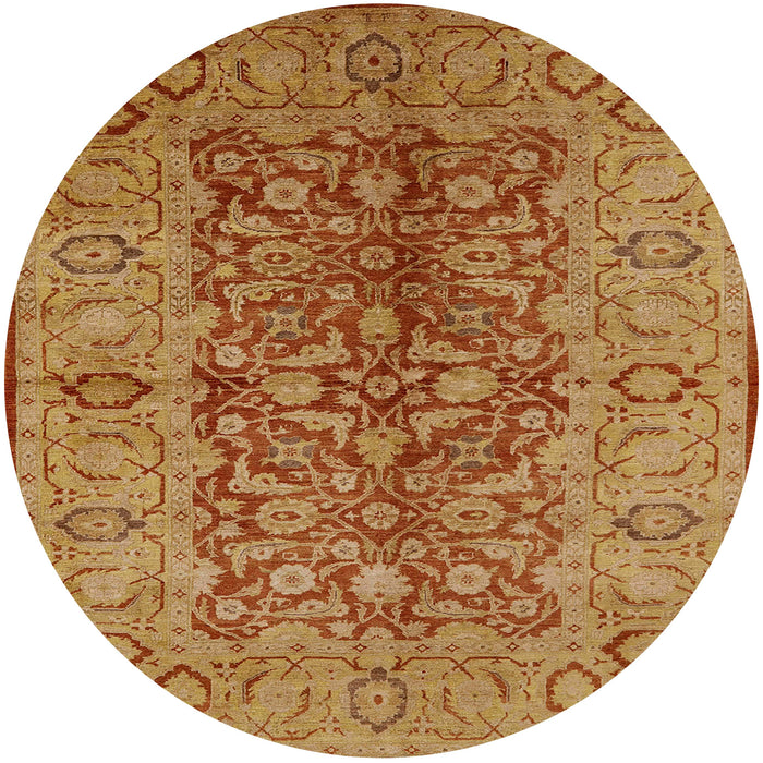 Round Mid-Century Modern Mahogany Brown Oriental Rug, urb3215