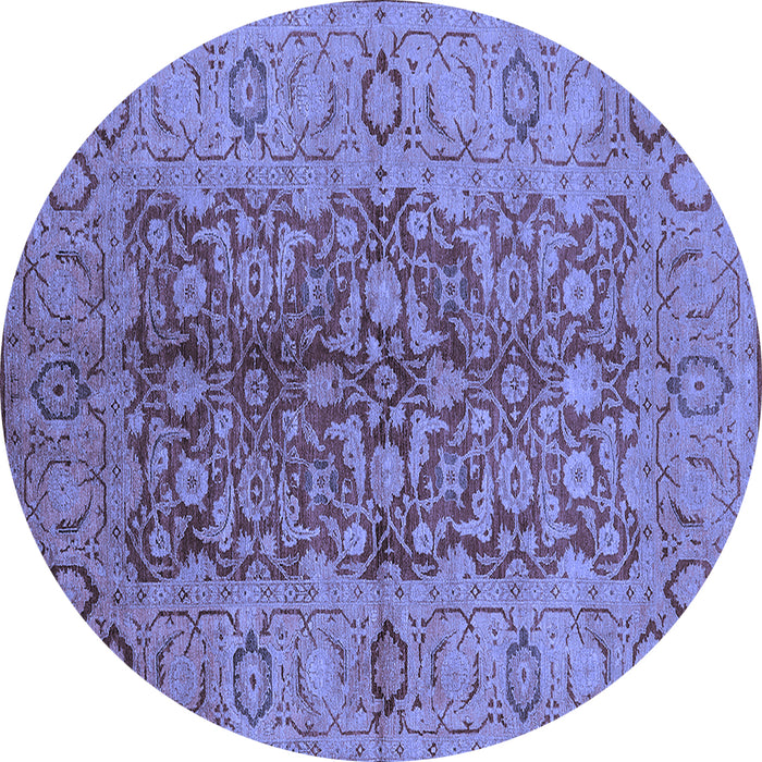 Round Machine Washable Oriental Blue Industrial Rug, wshurb3215blu