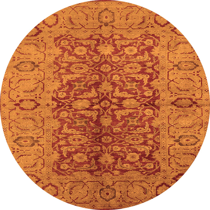 Round Machine Washable Oriental Orange Industrial Area Rugs, wshurb3215org
