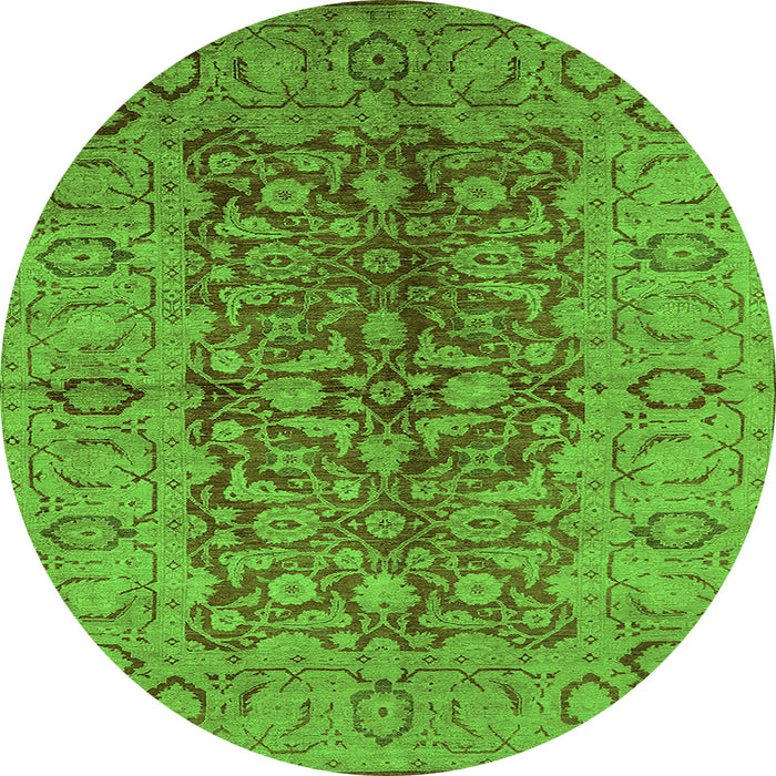 Round Machine Washable Oriental Green Industrial Area Rugs, wshurb3215grn