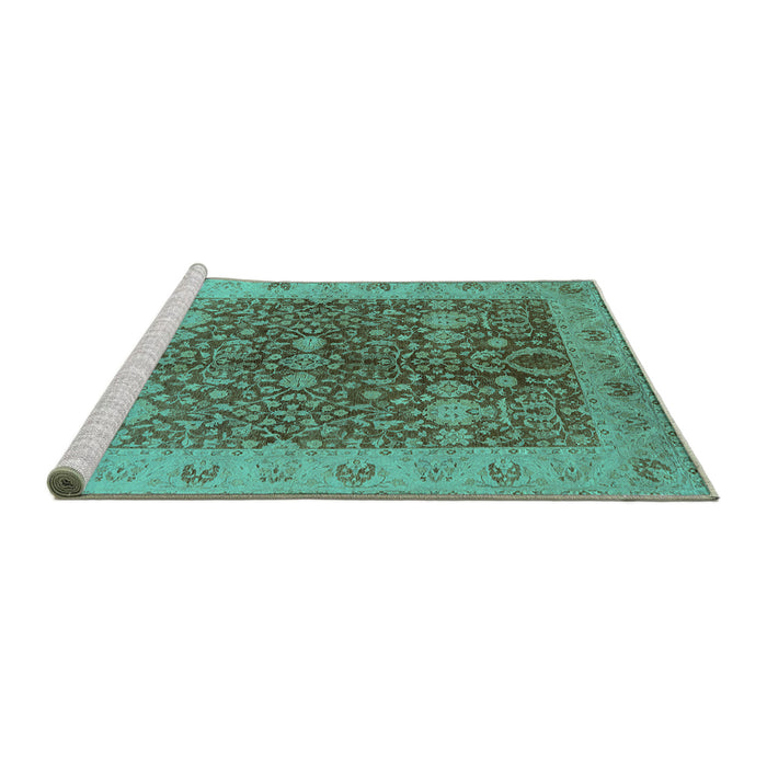 Sideview of Machine Washable Oriental Turquoise Industrial Area Rugs, wshurb3216turq