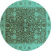 Round Machine Washable Oriental Turquoise Industrial Area Rugs, wshurb3216turq