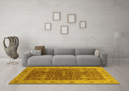 Machine Washable Oriental Yellow Industrial Rug in a Living Room, wshurb3216yw
