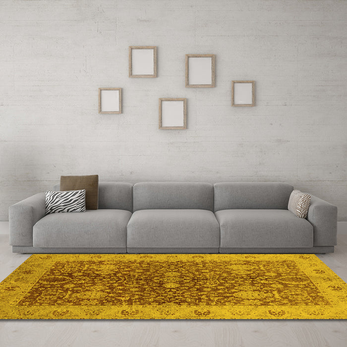 Machine Washable Oriental Yellow Industrial Rug in a Living Room, wshurb3216yw