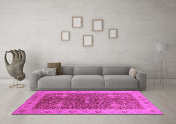 Machine Washable Oriental Pink Industrial Rug in a Living Room, wshurb3216pnk
