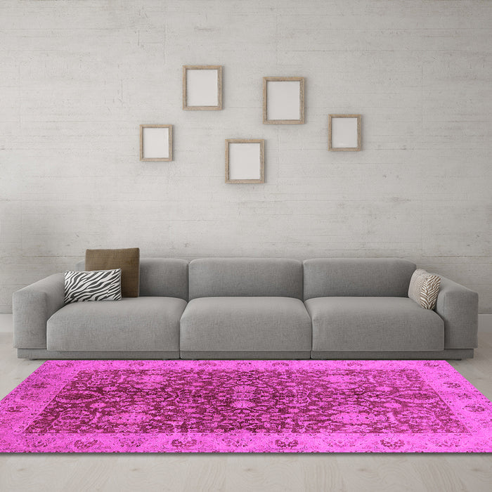 Machine Washable Oriental Pink Industrial Rug in a Living Room, wshurb3216pnk