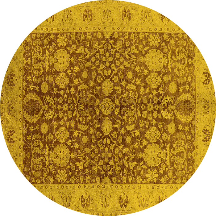 Round Machine Washable Oriental Yellow Industrial Rug, wshurb3216yw