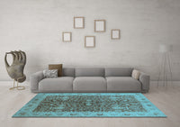 Machine Washable Oriental Light Blue Industrial Rug, wshurb3216lblu