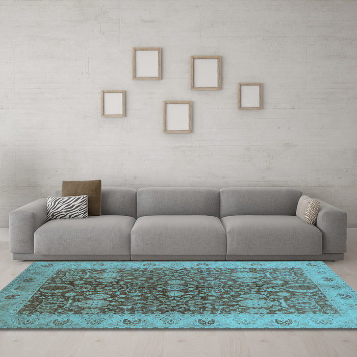 Machine Washable Oriental Light Blue Industrial Rug in a Living Room, wshurb3216lblu