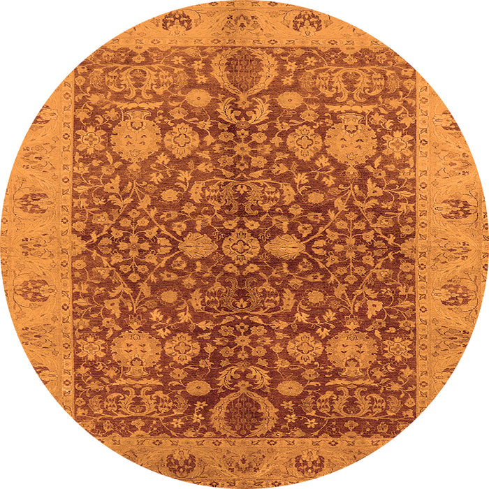 Round Machine Washable Oriental Orange Industrial Area Rugs, wshurb3216org