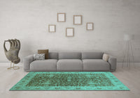 Machine Washable Oriental Turquoise Industrial Rug, wshurb3216turq