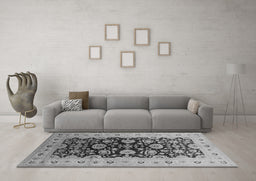 Machine Washable Oriental Gray Industrial Rug in a Living Room,, wshurb3217gry