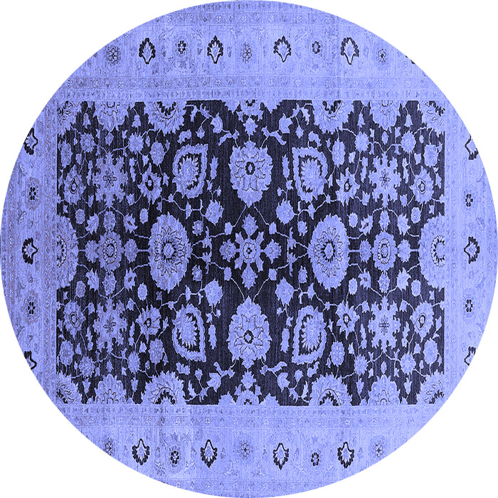 Round Machine Washable Oriental Blue Industrial Rug, wshurb3217blu