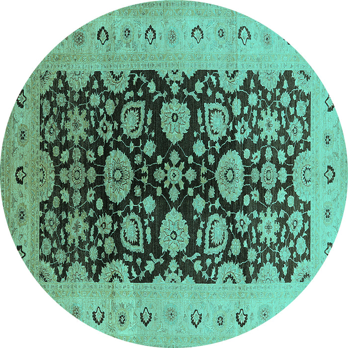 Round Machine Washable Oriental Turquoise Industrial Area Rugs, wshurb3217turq