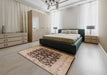 Mid-Century Modern Dark Sienna Brown Oriental Rug in a Bedroom, urb3217