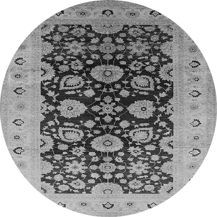 Round Machine Washable Oriental Gray Industrial Rug, wshurb3217gry