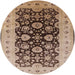 Round Mid-Century Modern Dark Sienna Brown Oriental Rug, urb3217