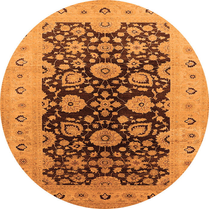 Round Machine Washable Oriental Orange Industrial Area Rugs, wshurb3217org