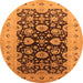 Round Machine Washable Oriental Orange Industrial Area Rugs, wshurb3217org