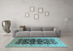 Machine Washable Oriental Light Blue Industrial Rug in a Living Room, wshurb3217lblu
