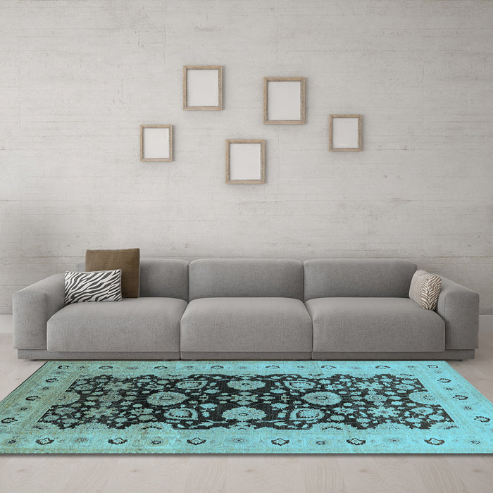 Machine Washable Oriental Light Blue Industrial Rug in a Living Room, wshurb3217lblu
