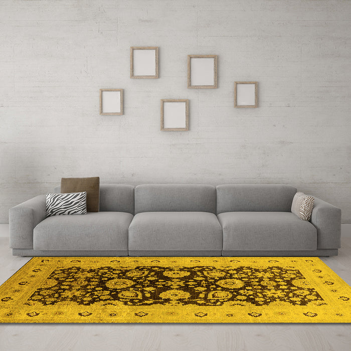 Machine Washable Oriental Yellow Industrial Rug in a Living Room, wshurb3217yw