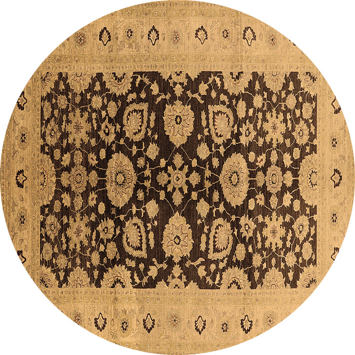 Round Machine Washable Oriental Brown Industrial Rug, wshurb3217brn