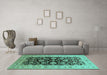 Machine Washable Oriental Turquoise Industrial Area Rugs in a Living Room,, wshurb3217turq