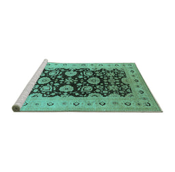 Sideview of Machine Washable Oriental Turquoise Industrial Area Rugs, wshurb3217turq