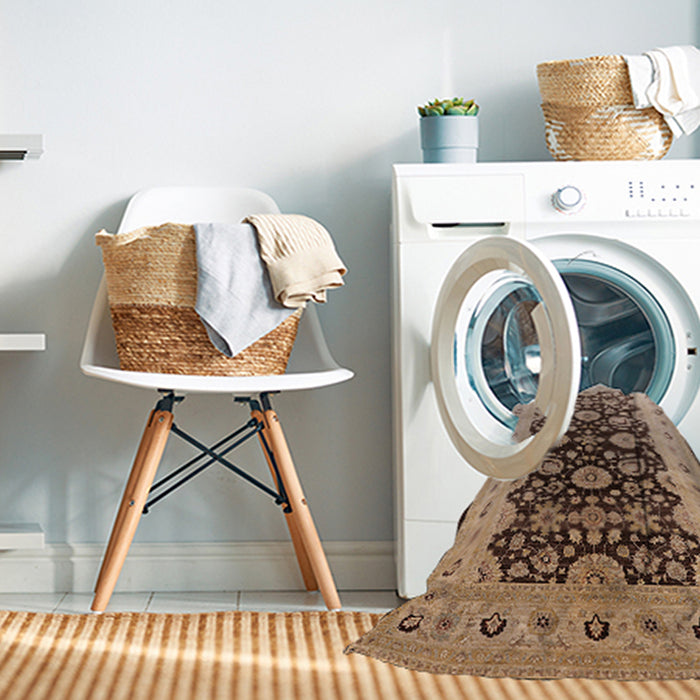 Machine Washable Industrial Modern Dark Sienna Brown Rug in a Washing Machine, wshurb3217