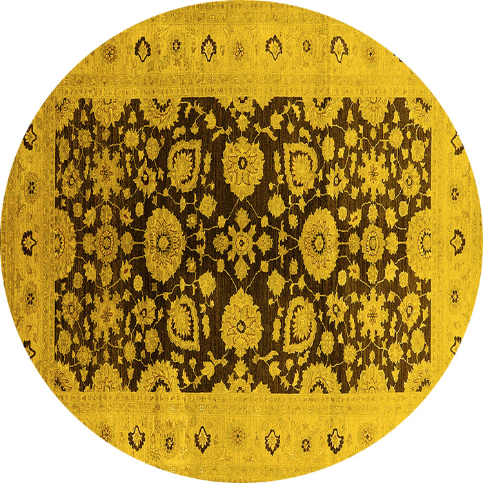Round Machine Washable Oriental Yellow Industrial Rug, wshurb3217yw