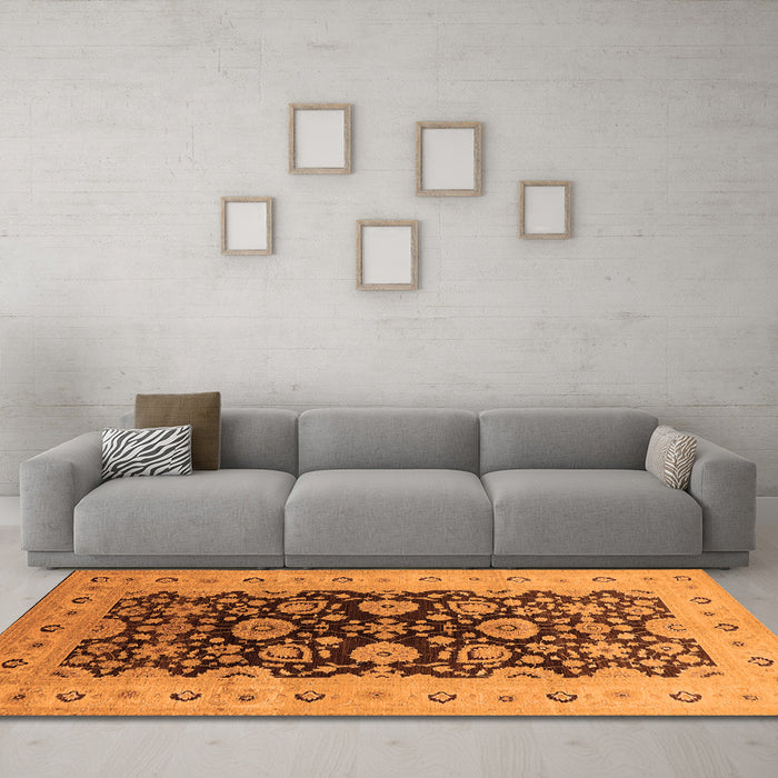 Machine Washable Oriental Orange Industrial Area Rugs in a Living Room, wshurb3217org