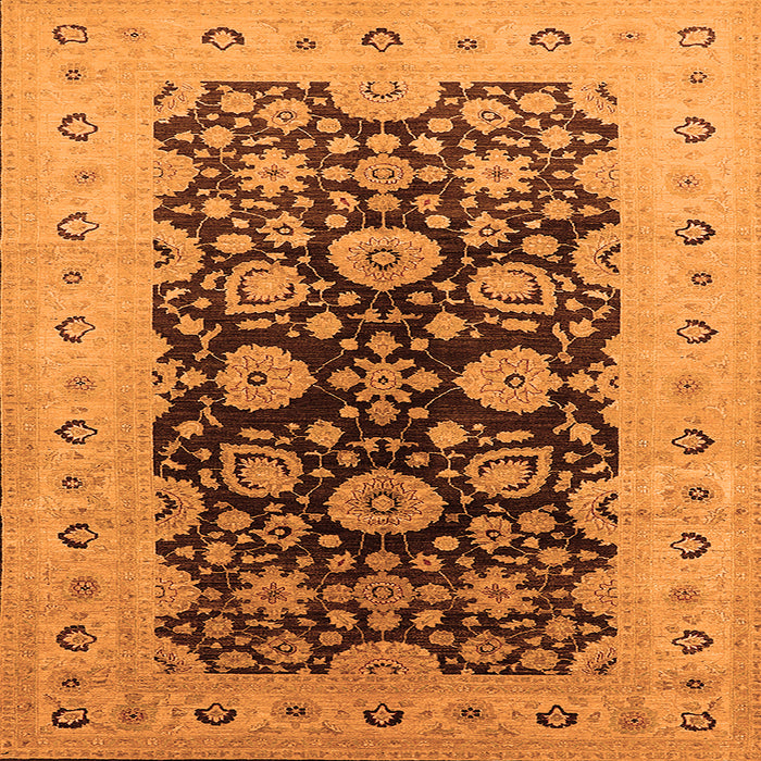 Square Machine Washable Oriental Orange Industrial Area Rugs, wshurb3217org