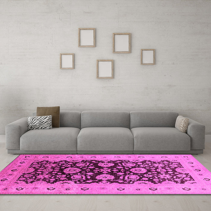 Machine Washable Oriental Pink Industrial Rug in a Living Room, wshurb3217pnk