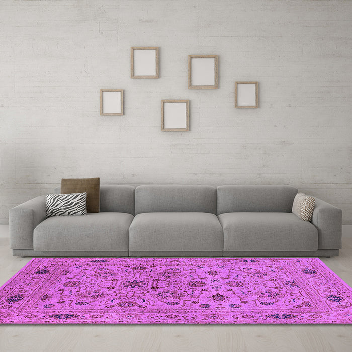 Machine Washable Oriental Purple Industrial Area Rugs in a Living Room, wshurb3218pur