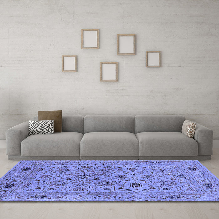 Machine Washable Oriental Blue Industrial Rug in a Living Room, wshurb3218blu