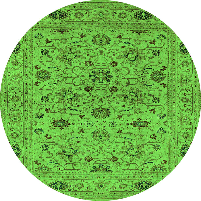 Round Machine Washable Oriental Green Industrial Area Rugs, wshurb3218grn