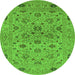 Round Machine Washable Oriental Green Industrial Area Rugs, wshurb3218grn