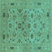 Square Machine Washable Oriental Turquoise Industrial Area Rugs, wshurb3218turq