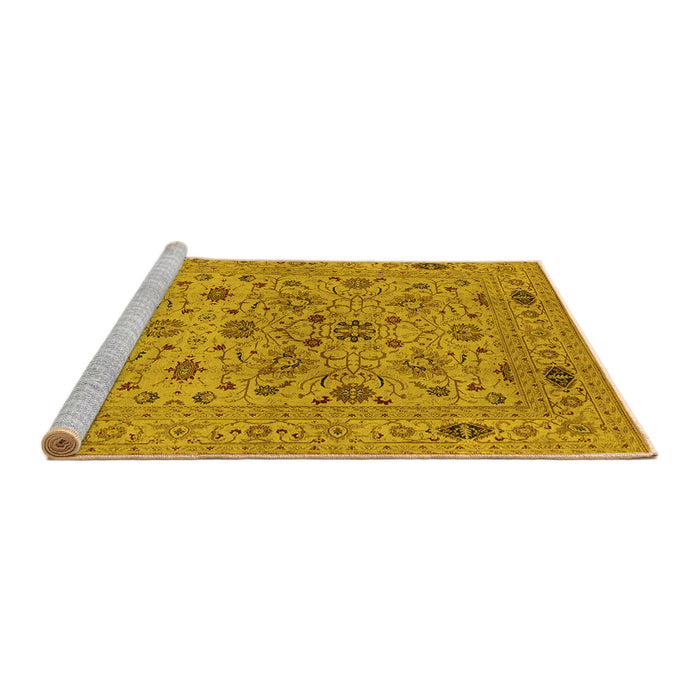 Sideview of Machine Washable Oriental Yellow Industrial Rug, wshurb3218yw