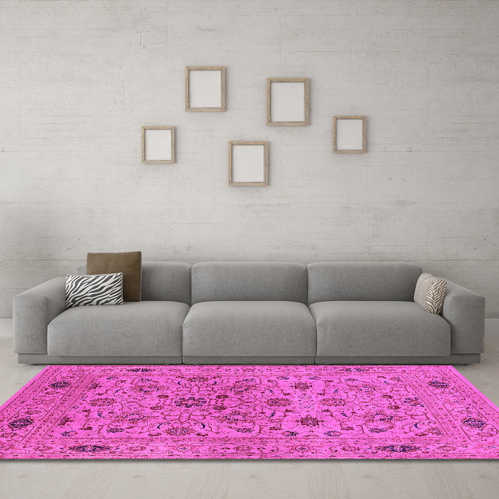 Machine Washable Oriental Pink Industrial Rug in a Living Room, wshurb3218pnk